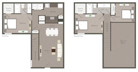 Floor plan for 3 beds, 2 baths, 1265 sqft